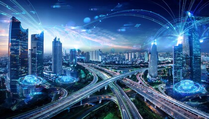 Fototapeta premium Futuristic Metropolis: Illuminating the Digital Landscape