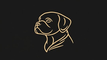 Simple and sleek line art of a puppy's head, outlined in smooth gold strokes against a dark background, emphasizing the puppy's innocent and soft features