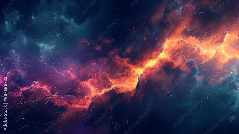 Poster vibrant abstract space with colorful lightning effects