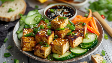 Delicious Tofu Salad with Sesame Seeds and Cucumber