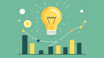 Illuminating Business Growth Concept with Light Bulb Shining over Graph - Flat Design Illustration