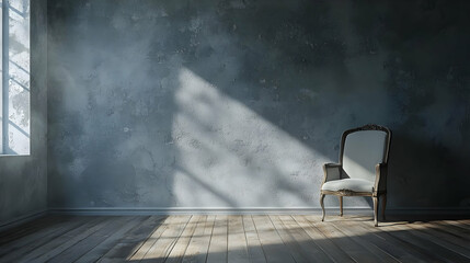 Vintage Chair in a Room with a Textured Wall and Wooden Floor - 3D Illustration