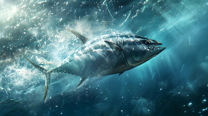 Fototapeta premium Tuna Fish Swimming Underwater in the Ocean