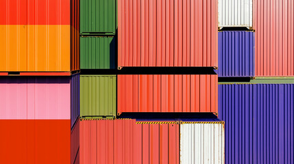 Fototapeta premium Colorful stacked shipping containers creating abstract pattern