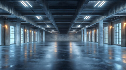 Fototapeta premium Empty Industrial Building Interior 3D Render