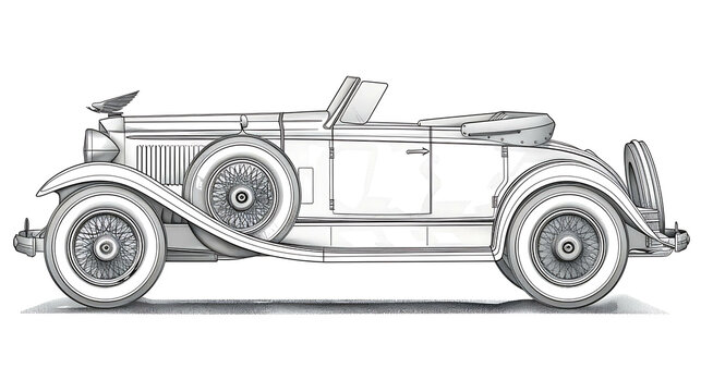 Naklejki A black and white line drawing of a classic car.