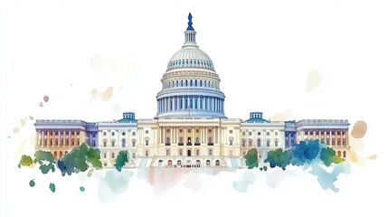 Fototapeta premium watercolor painting of Capitol Building isolated on white background