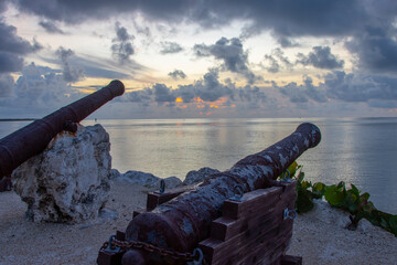 Historic cannons from wrecks of the 1733 Spanish Treasure Fleet on display at Whale Harbor in Islamorada, Florida