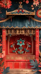 banner background of Navratri Day  a colorful scene of a traditional puppet show performed during Navratri, capturing the interest and excitement of children and adults alike,