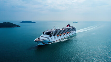 Fototapeta premium Aerial view large cruise ship at sea, Passenger cruise ship vessel 