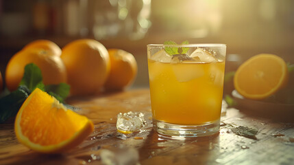 Fototapeta premium Refreshing Orange Juice with Mint and Ice