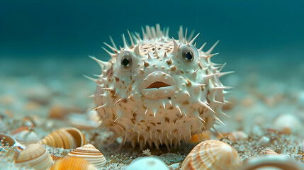 Obraz premium Close-up of a Spiky Pufferfish in the Ocean