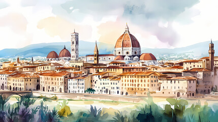Fototapeta premium Watercolor painting of florence. Renaissance Italy. Illustration
