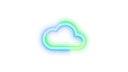 Neon icon cloud symbol blue green color transparent background