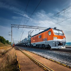 Fototapeta premium an electric locomotive with heavy transport, AI generated
