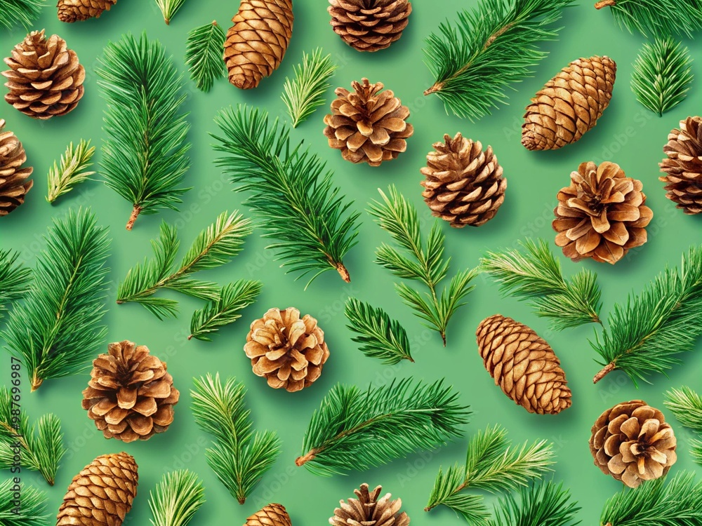 Wall mural christmas seamless pattern with pine cones