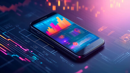 Smartphone displaying colorful graphs and data.