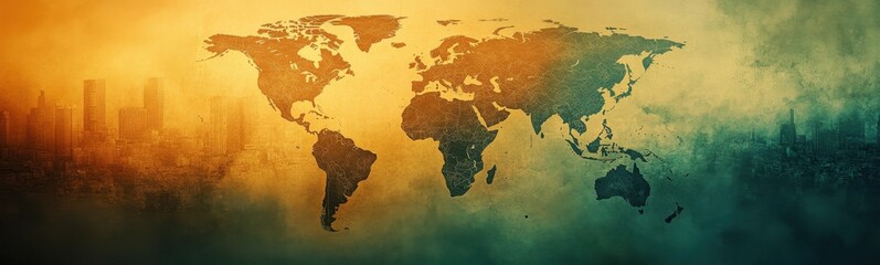 Obraz premium Map of the world on a wall with buildings