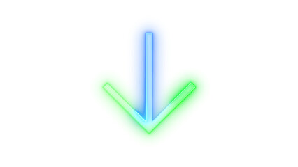 Neon icon down symbol blue green color transparent background