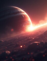 A view of a planet getting closer from the space .