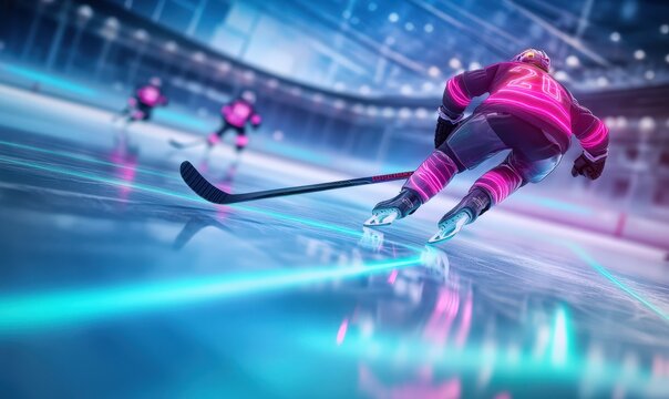 Neon Ice Hockey Player.