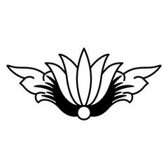 Stylized flower. Floral decorative element. Vintage folk style. Black and white silhouette.