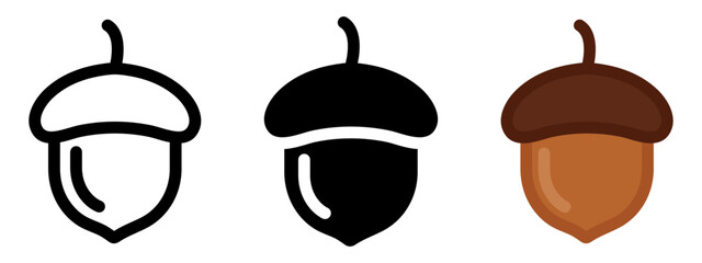 Acorn icon. Whole nut color sign. Oak nut symbol. Squirrel food pictogram. Autumn pictogram.