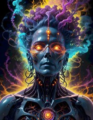 Futuristic cyborg portrait with vibrant colors and intricate designs showcasing advanced technology and imaginative artistry, Generative AI.