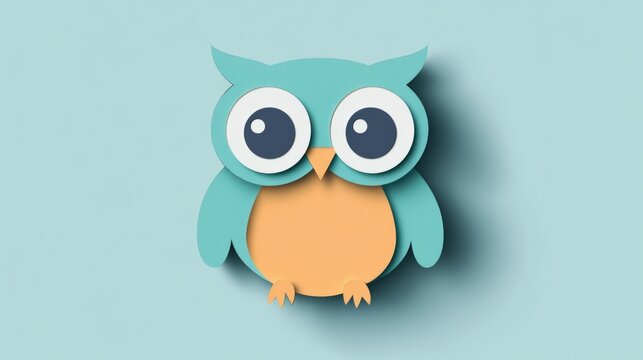 Happy owl paper cut on blue background perfect for bird-themed children&rsquo;s book illustrations or wildlife visuals