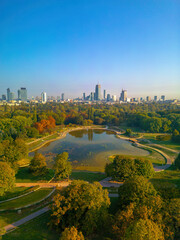View of the Warsaw skyline during autumn.