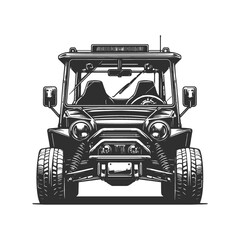 A black and white design of a buggy car. Illustration of an off-road car. 