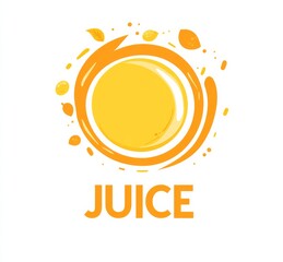  logo for "JUICE," featuring an abstract sun design in vibrant orange and yellow, set against a clean white background. Ideal for a fresh juice company