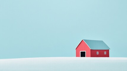Red barn on blue background paper cut farm-themed design perfect for children’s books or educational posters