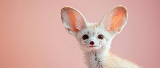 Naklejka premium Fennec Fox Portrait with Pink Background.