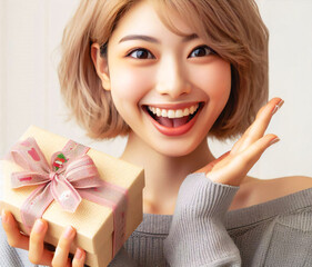 突然のプレゼントに喜ぶ女性