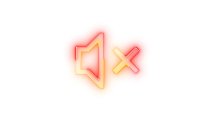 Neon icon mute speaker symbol red brown color transparent background