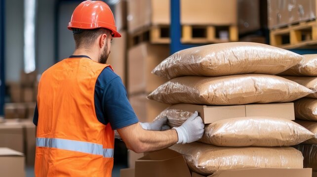 Workers at a production facility receiving raw materials and processing them for distribution