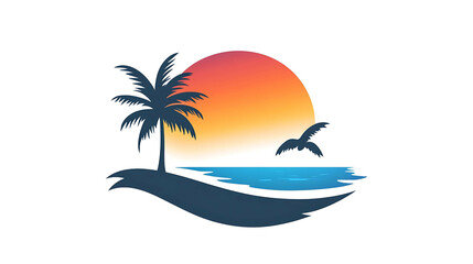 Silhouette of a palm tree, ocean, and sunset.