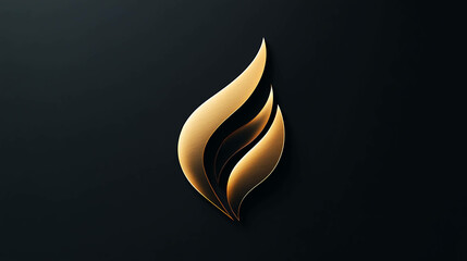 A gold flame logo on a black background.