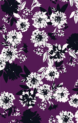 Cute hand drawn abstract flowers print. Modern cartoon style pattern. Fashionable template for design. Pink flower pattern, with blue backgrounds, vibrant acrylic colors brush strokes, vibrant florals