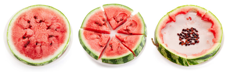 Slices of fresh watermelon isolated on white background. clipping path