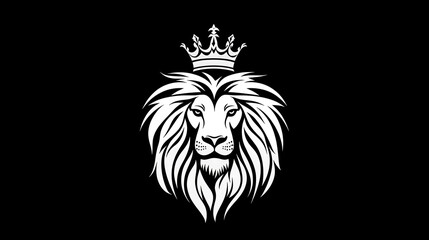 Obraz premium A white lion with a crown on a black background.