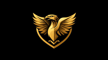A golden eagle with wings spread, standing on a shield.