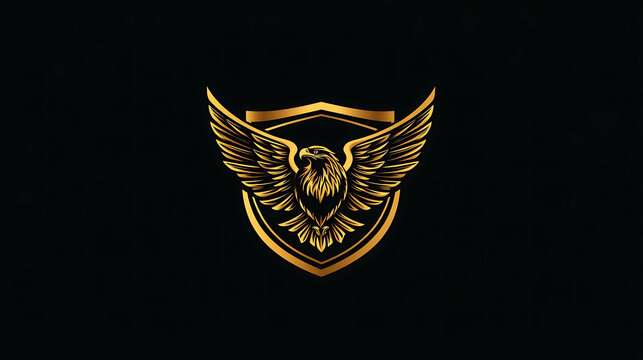 Golden eagle logo with wings spread wide, inside a shield.