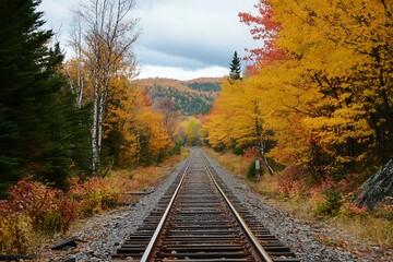 Fototapeta premium Autumn Foliage Railroad Tracks in Mountains