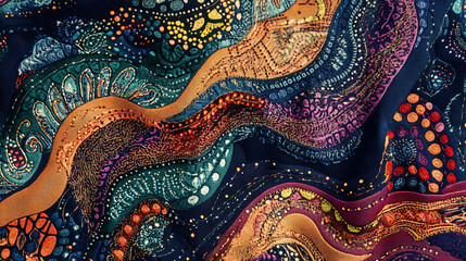 Colorful abstract fabric with a wave pattern, perfect for fashion and design projects.