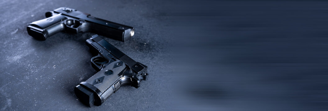 Guns on the table, criminal concept