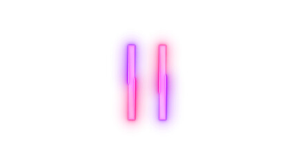 Neon icon pause symbol pink purple color transparent background