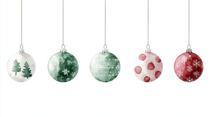 Red and Green Christmas Ornaments Hanging in a Row