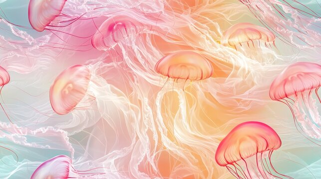 Serene Elegance: Abstract Jellyfish Pattern in Soft Pastels with Ethereal Flair